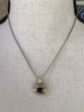 Authentic David Yurman Sterling silver 14k black onyx pendant necklace